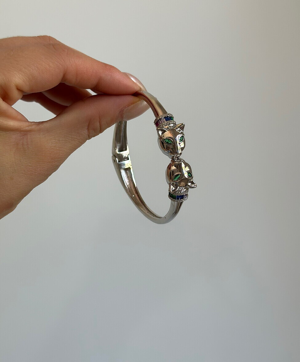 BRACELETE PANTERA CRAVEJADO COM MICRO ZIRCÔNIAS RÓDIO BRANCO